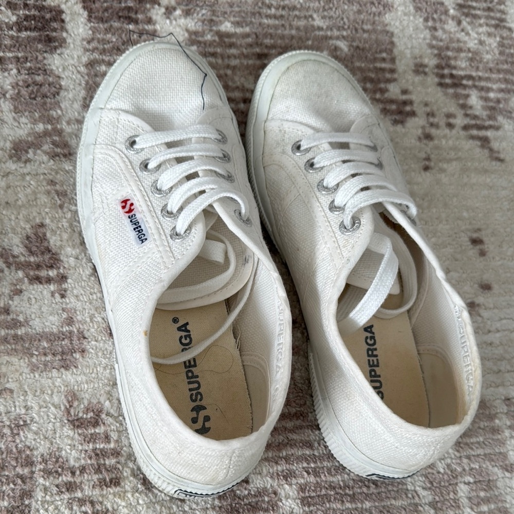 Superga Off-White Canvas Lace-Up Sneakers